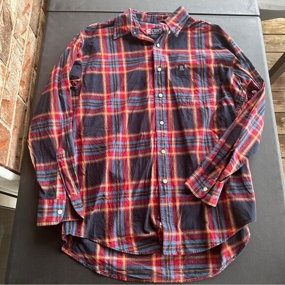 Chaps Ralph Lauren Mens‎ Shirt L Large Casual Button Down Long Sleeve Red Blue - Picture 1 of 7
